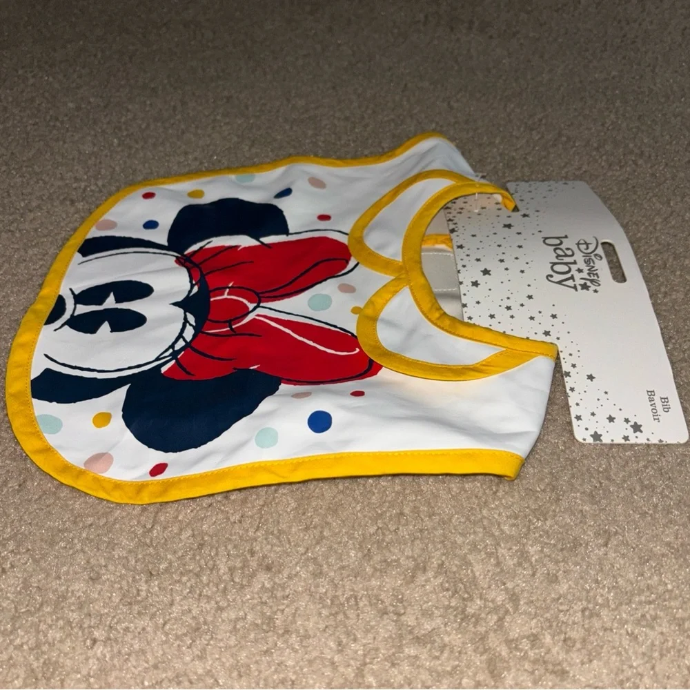 Disney Store Disney Baby Minnie Mouse Baby Bib, New with Tags, plastic, washable